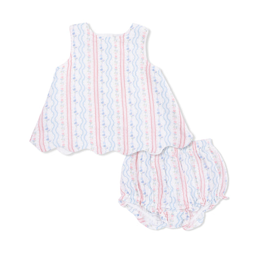 Tulip Stripe - Scallop Back Top with Bloomer