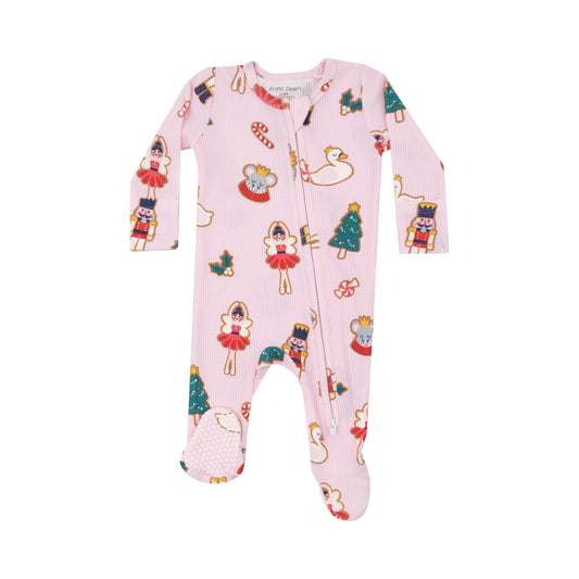 Sugar Plum Fairy Christmas Cookie Pink - 2 Way Zipper Footie