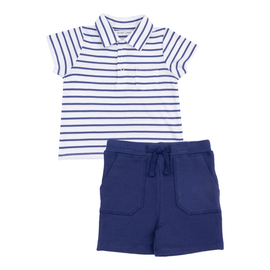 Stripe Vintage Navy Rib Shirt + French Terry Short