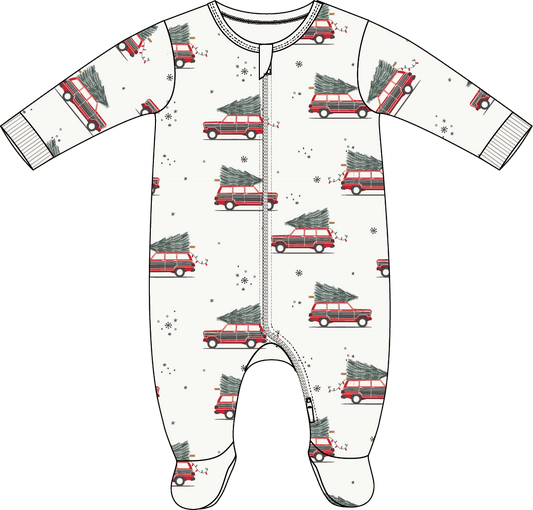 FOOTED SLEEPER KNIT - RED TRUCKS