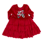 Girls Velour Pearl Dress - Red