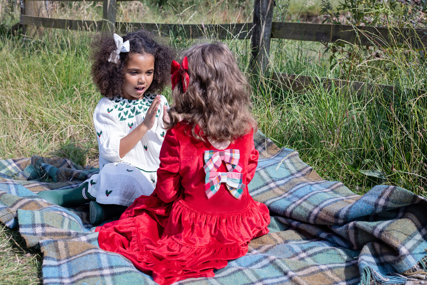 Girls Velour Pearl Dress - Red