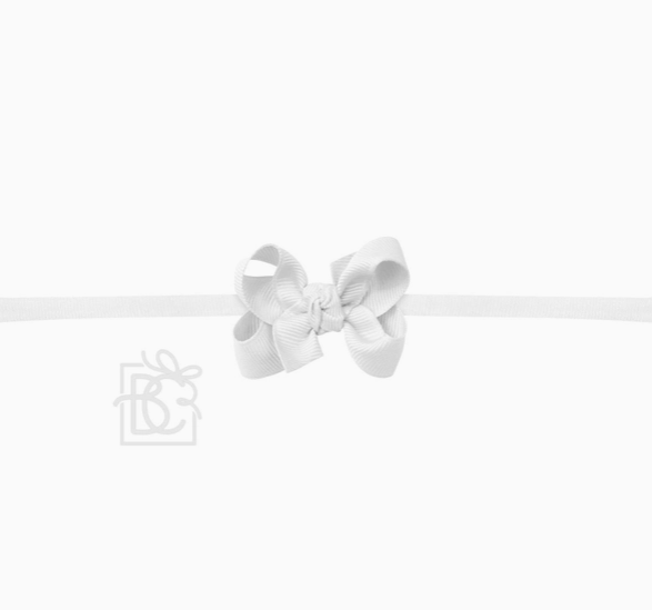 1/4" Nylon Pantyhose Headband Grosgrain Bow - White