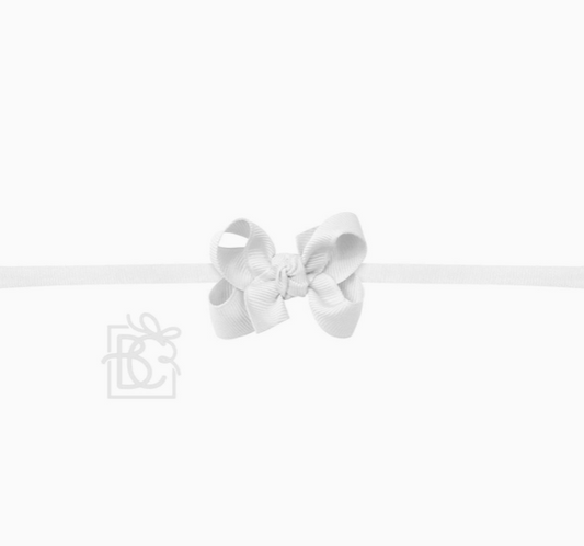 1/4" Nylon Pantyhose Headband Grosgrain Bow - White