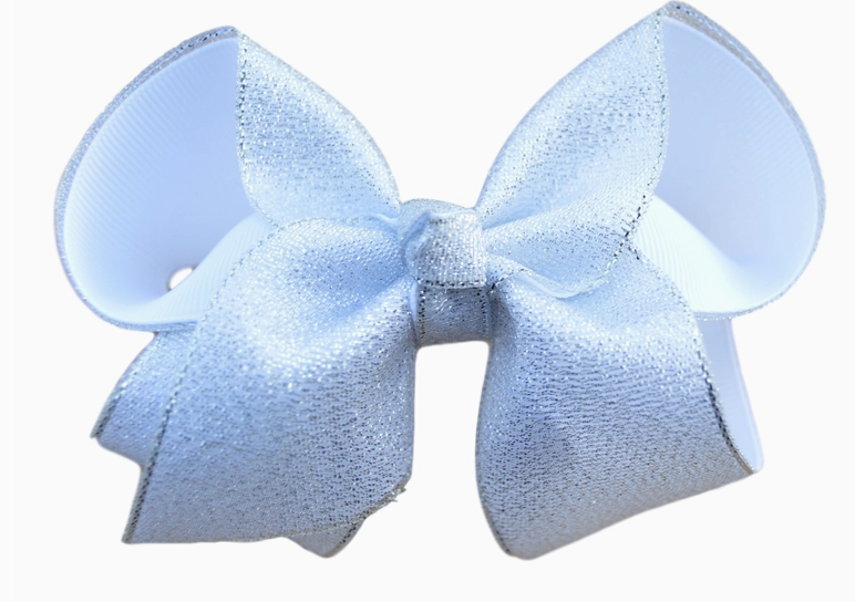 White Mini 3" Glitter Bow - Alligator Clip