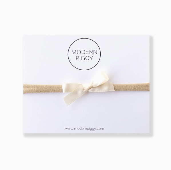 Ivory | Mini Ribbon Bow - Nylon Headband