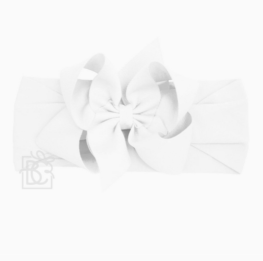 White - Wide Pantyhose Headband W/ Grosgrain Bow