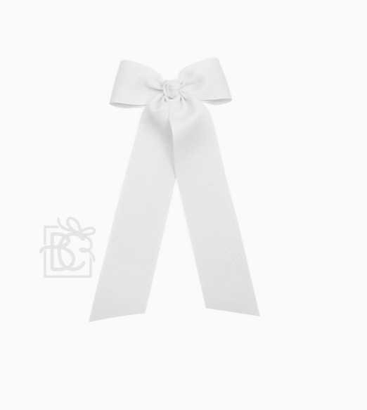 Flat Bow w/ 7" Streamers On Alligator Clip - White