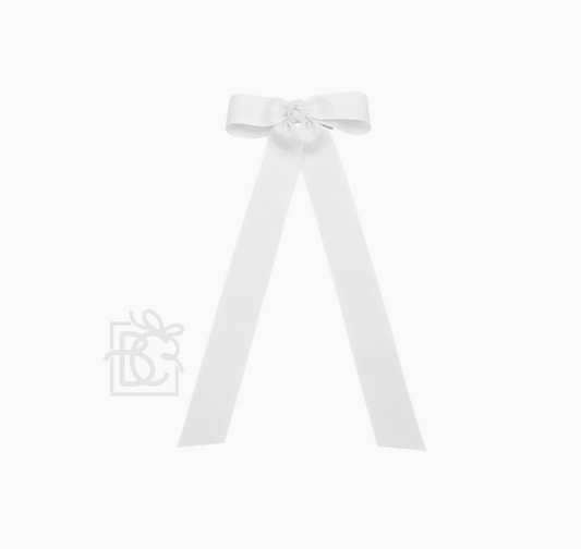 Flat Bow w/ 7" Streamers On Alligator Clip | White