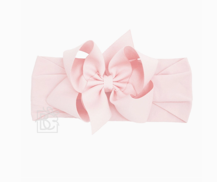 Light Pink - Wide Pantyhose Headband W/ Grosgrain Bow
