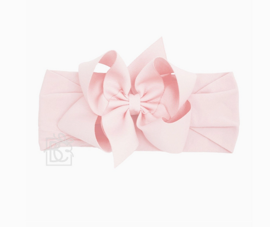 Light Pink - Wide Pantyhose Headband W/ Grosgrain Bow