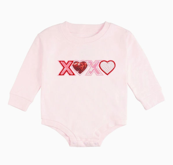Xoxo Sequin Patch Valentine's Day Long Sleeve Romper