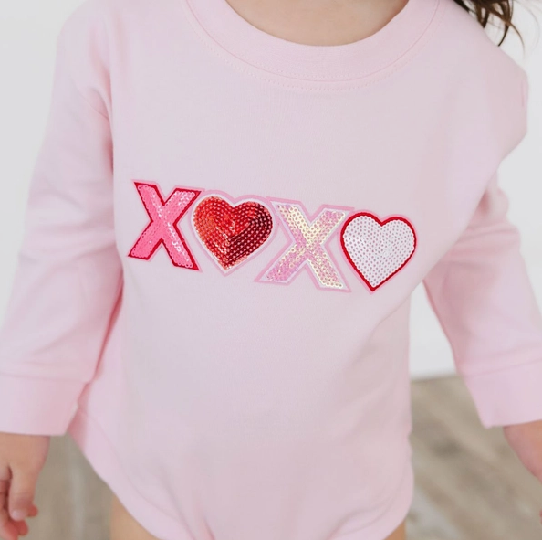 Xoxo Sequin Patch Valentine's Day Long Sleeve Romper